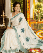 Off White Cotton Saree with floral embroidery