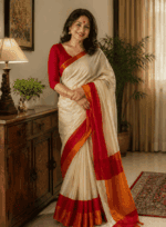 Off White and Dual Tone Red Khadi Saree