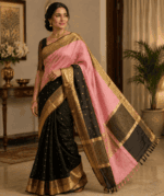 Black and Pastel Pink Banarasi Saree with rich border