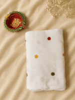 White Embroidered Khadi Saree - Image 4