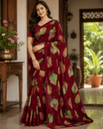 Maroon Powder Crepe Saree - Image 2
