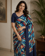 Navy Blue Powder Crepe Saree - Image 3