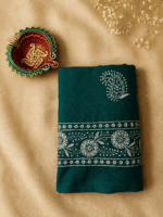 Teal Green Embroidered Khadi Saree - Image 4