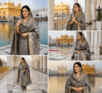 Steel Grey Banarasi Katan Semi Silk Unstitched Salwar Suit Material - Image 3
