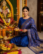 Royal Blue Katan Semi Silk Salwar Suit Unstitched Material - Image 4
