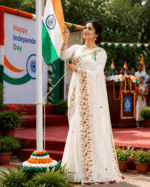 White Embroidered Khadi Saree - Image 2