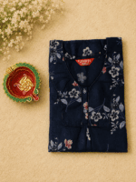 Alpine Navy Blue Floral Printed Nighty - Image 2