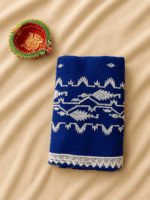 Royal Blue Embroidered Khadi Saree - Image 4