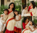 Off White and Dual Tone Red Khadi Saree - Image 3