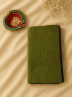 Olive Green and Navy Blue Khadi Saree - Image 4