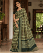 Olive Green Powder Crepe Saree - Image 2