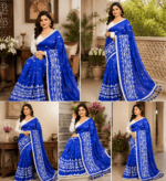 Royal Blue Embroidered Khadi Saree - Image 3