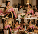 Black and Pastel Pink Banarasi Saree with rich border - Image 3