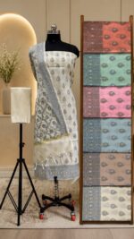 Off White Mercerised Cotton Salwar Suit Unstitched Material - Image 2