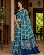 Aqua bluish Green Powder Crepe Saree - Image 2