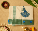 Off White Cotton Saree with Pastel Mint Green peacock embroidery - Image 3