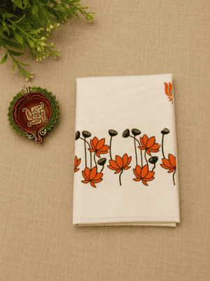 Off white saree with orange floral print
