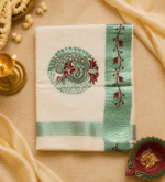 Off-White Cotton Saree with Mint Green Border & Artistic Paisley Prints - Image 3