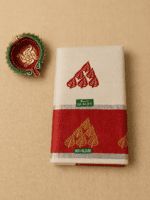 Cream & Red Tissue Saree with Leaf Motif Design